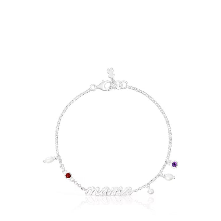 Pulsera MAMA de plata, perlas cultivadas y gemas